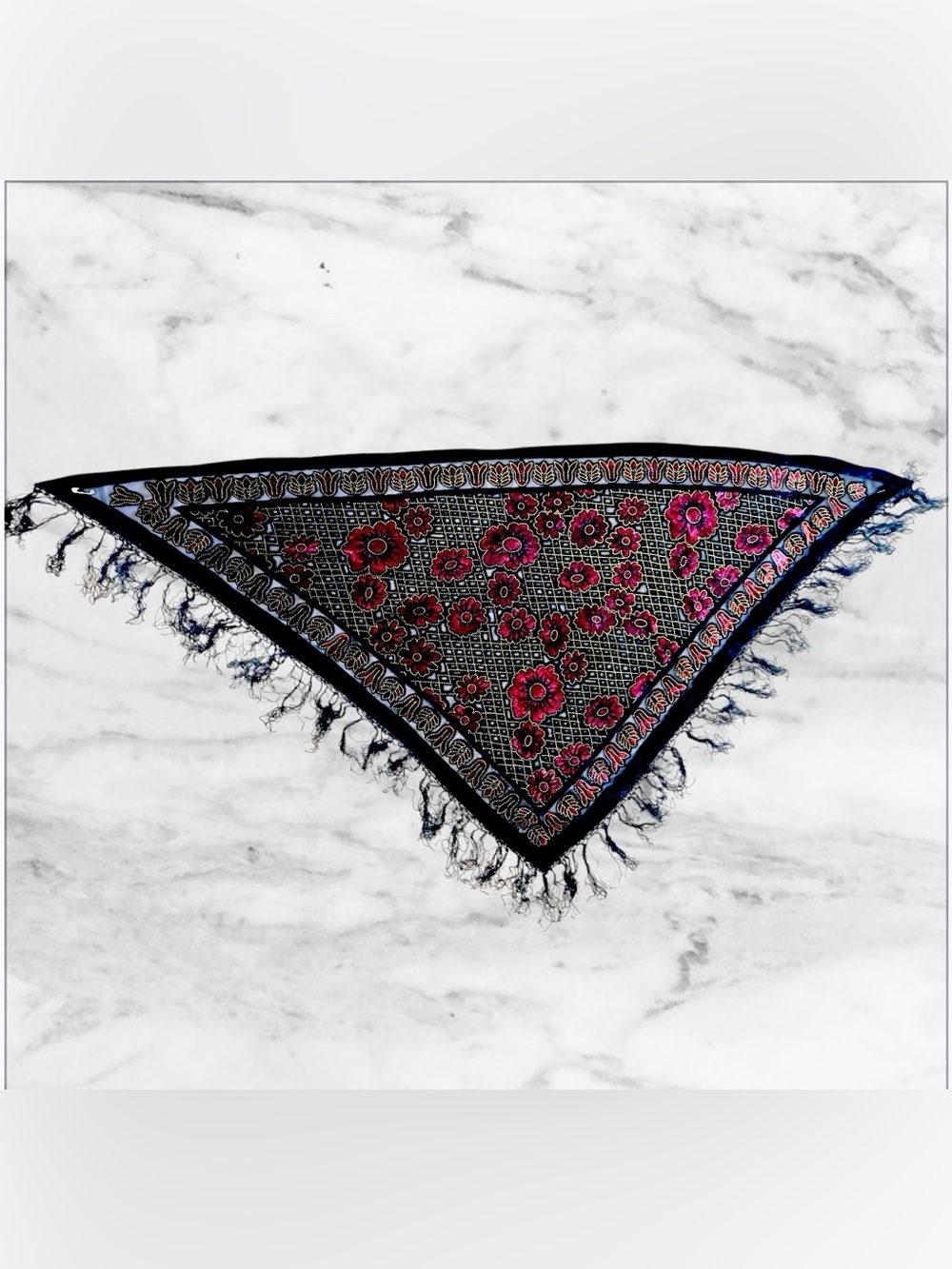 Vintage burnout velvet scarf/shawl in vibrant gold & red floral designs
